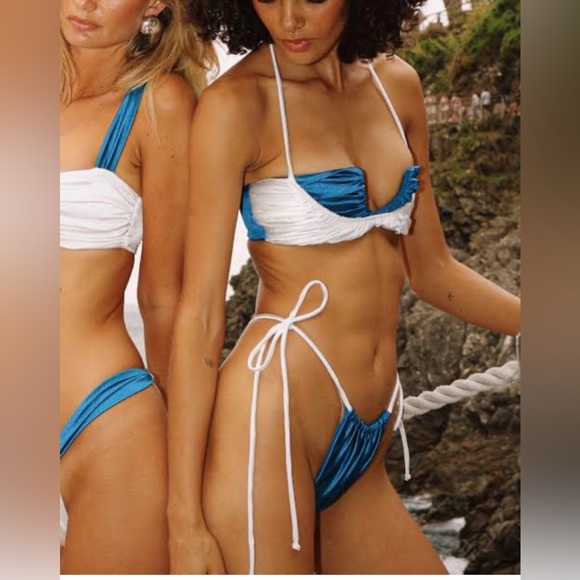 Divino Seas Ailin Dark Peacock Blue Bright White Top & Bottom Bikini Set Size XS - Picture 3 of 14